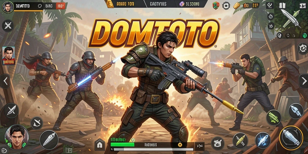 Screenshot gameplay DOMTOTO yang menunjukkan aksi seru pertempuran Battle Royale.