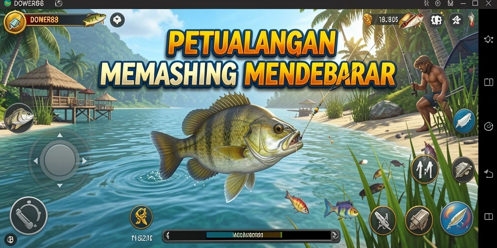 Screenshot DOWER88 menampilkan pemain sedang memancing di danau yang indah.