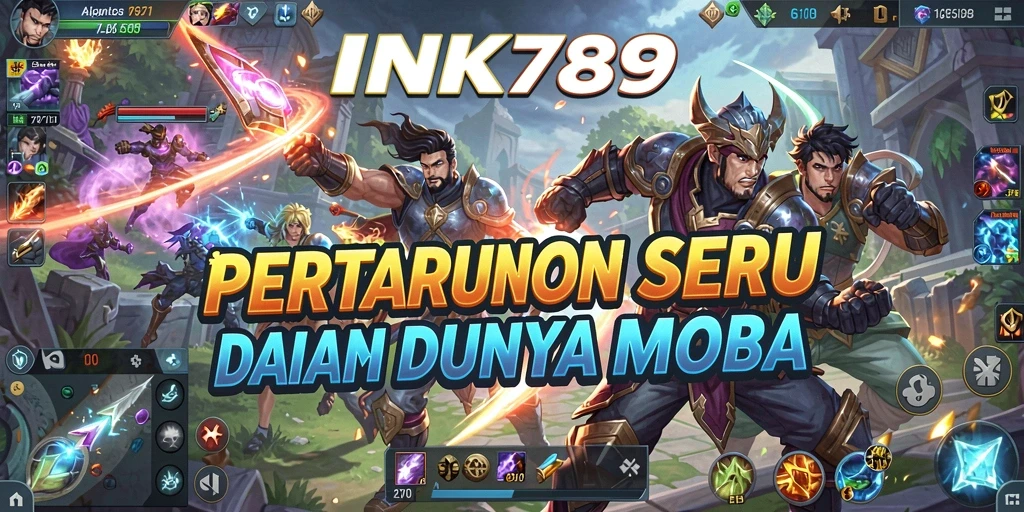 Tampilan seru gameplay MOBA di INK789 dengan pertarungan tim.