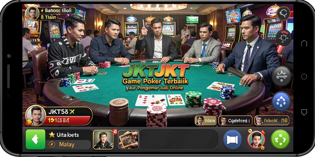 Tampilan gameplay seru di JKTJKT dengan pemain poker aktif.