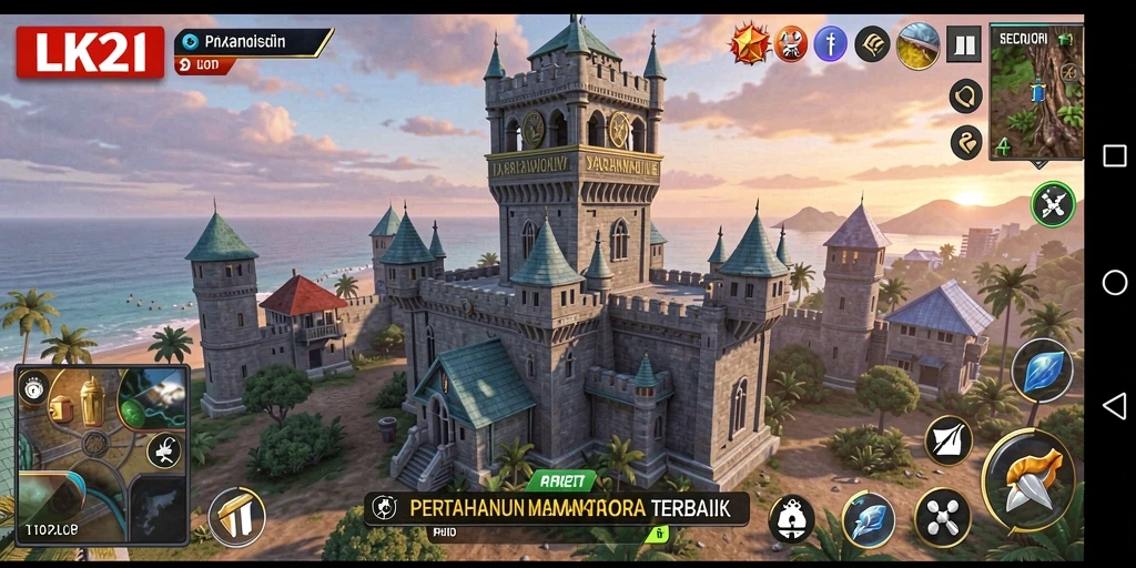 Screenshot LK21 menampilkan serunya gameplay Tower Defense yang intens.