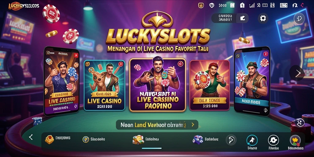 Screenshot LUCKYSLOTS menampilkan dealer langsung dan gameplay yang mendebarkan.