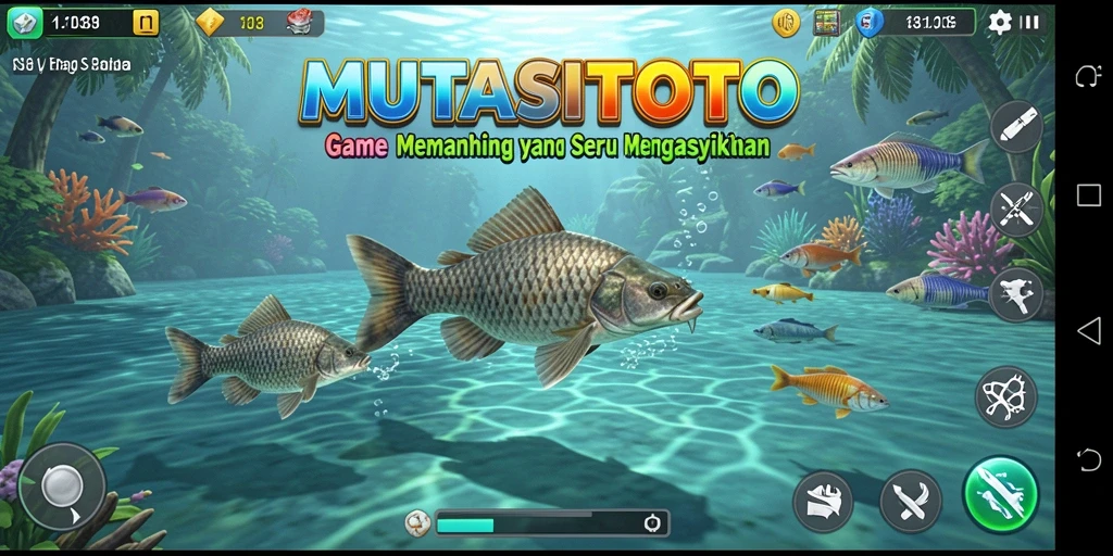 Screenshot gameplay menampilkan serunya memancing di danau.