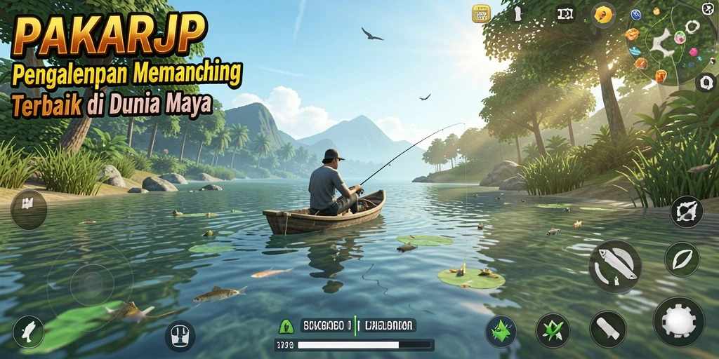 Screenshot utama PAKARJP menampilkan gameplay memancing yang seru.