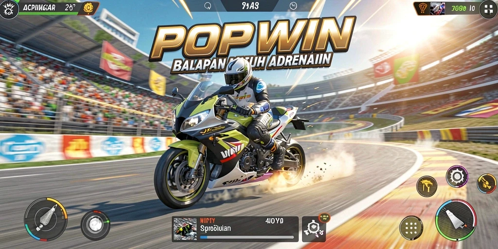 Screenshot gameplay <strong>POPWIN</strong> menampilkan aksi balapan motor yang seru dan mendebarkan.