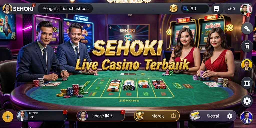 Screenshot gameplay SEHOKI menampilkan dealer profesional dan suasana kasino yang interaktif.