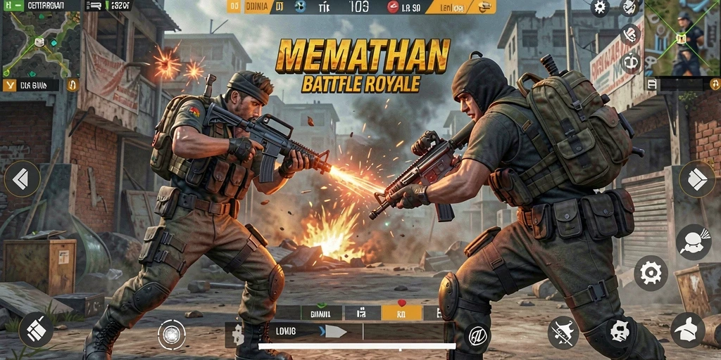 Screenshot V07 menunjukkan aksi mendebarkan dalam Battle Royale.