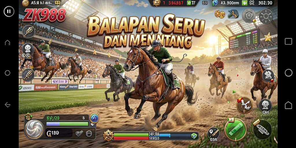 Screenshot gameplay ZK988 dengan mobil balap yang sedang melaju di lintasan.